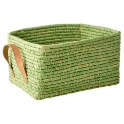 Rice - Raffia Rectangular Basket with Leather Handles - Boîte de rangement -sacoches Soldes rice raffia rectangular basket with leather handles boite de rangement 1